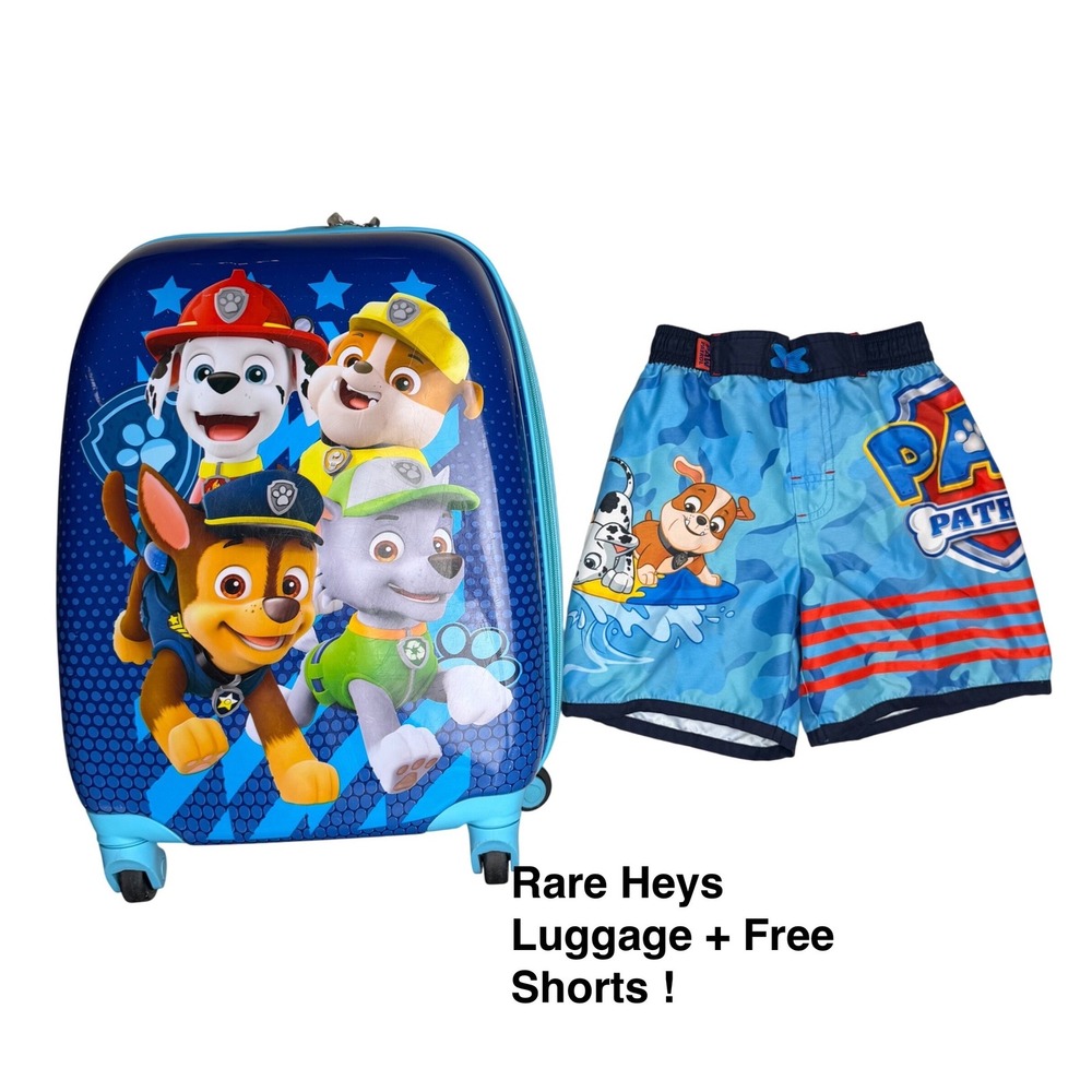 Heys Paw Patrol Luggage Spinner Hardshell Blue Kids Suitcase + Swim Trunks 4T OS